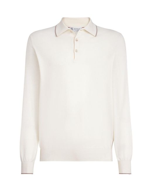 Brunello Cucinelli White Sea Island Lightweight Knit Polo Shirt for men