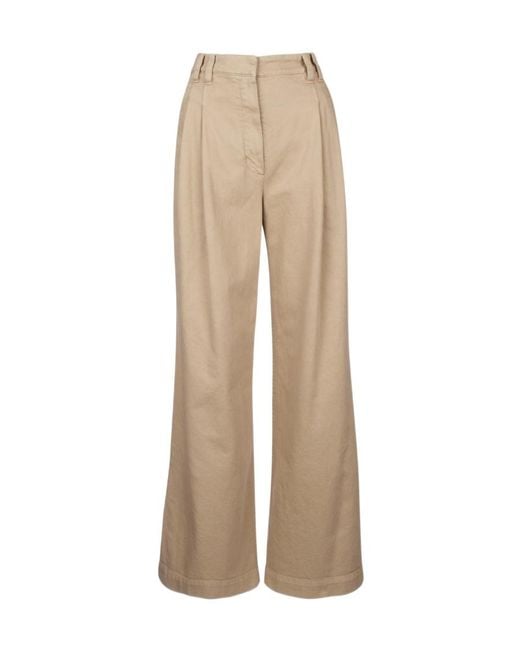 Brunello Cucinelli Natural High-Waist Wide-Leg Trousers