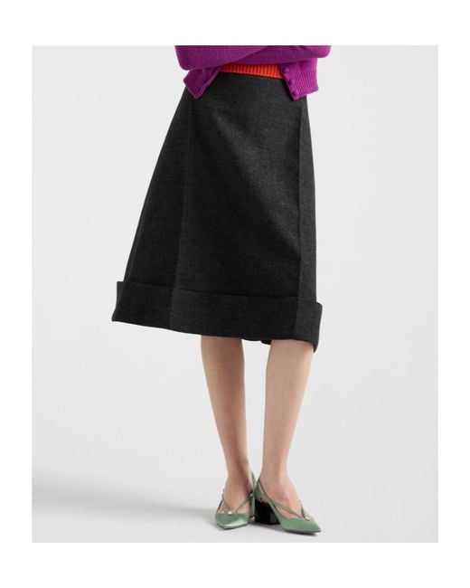Prada Black High-Waist Turn-Up Hem Skirt