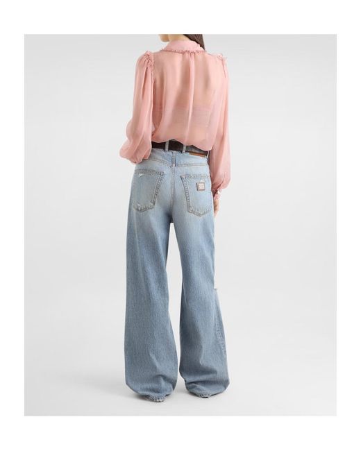 Dolce & Gabbana Pink Ruffled Buttoned Top