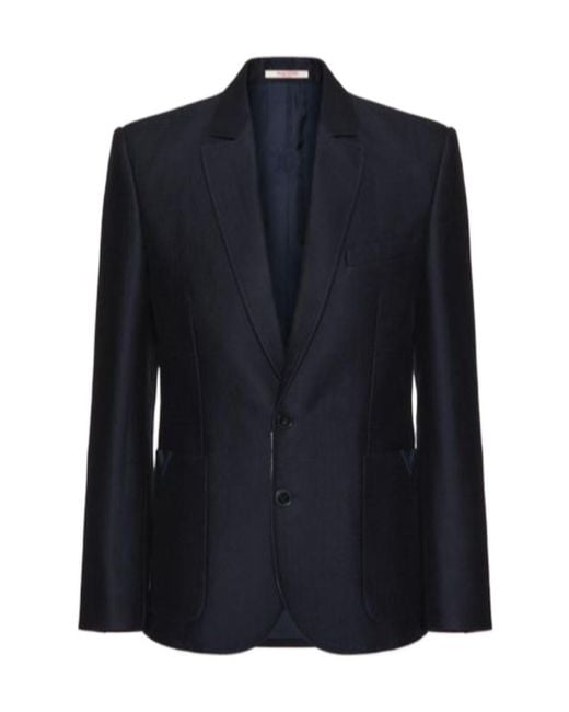 Valentino Blue Single-Breasted Long-Sleeved Blazer for men