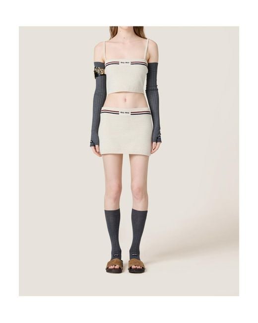 Miu Miu Metallic Cotton Knit Miniskirt