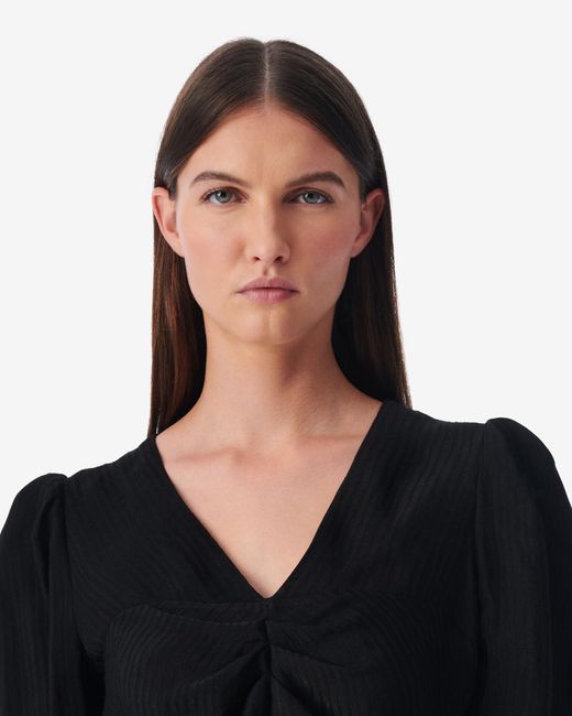 IRO Black Imae Striped Short V-Neck Blouse