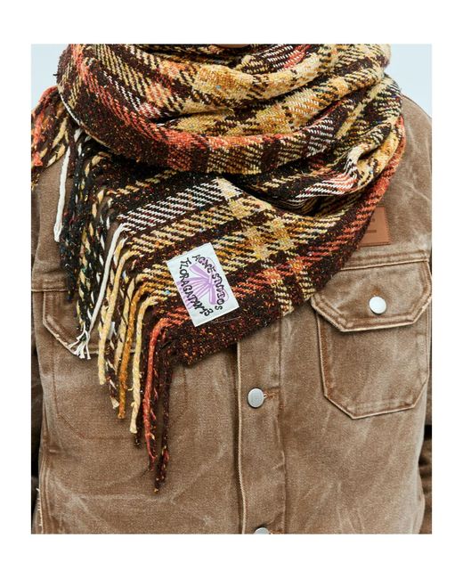 Acne Brown Checked Tassel Scarf for men