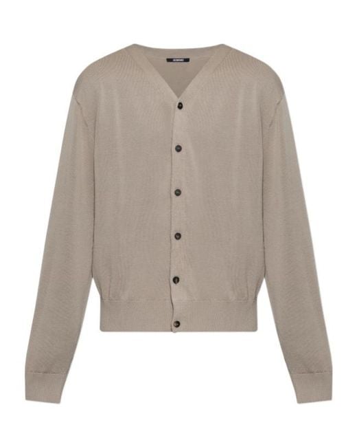 Jacquemus Gray V-Neck Long-Sleeved Knit Top for men