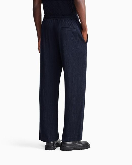 Giorgio Armani Blue Crinkled-Effect Drawstring Trousers for men