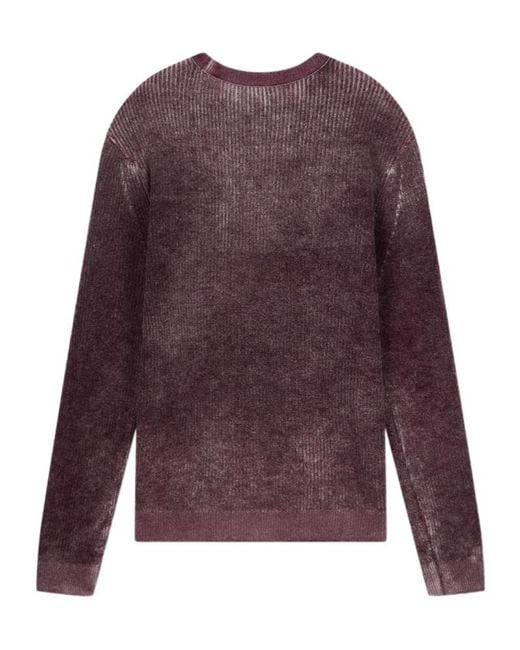 Emporio Armani Purple Ribbed Virgin Wool Sweater With Melange Print for men