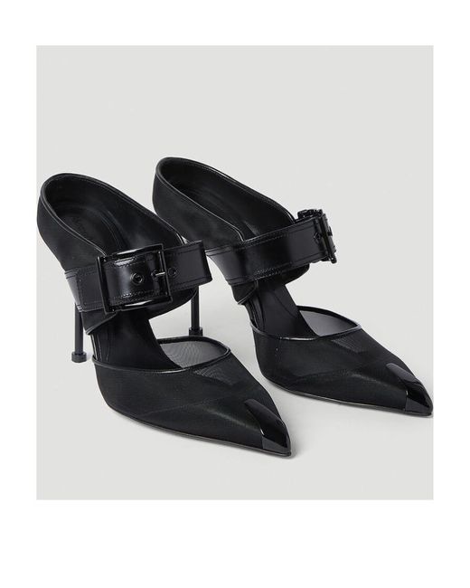 McQueen Black Punk Buckle Heeled Mules