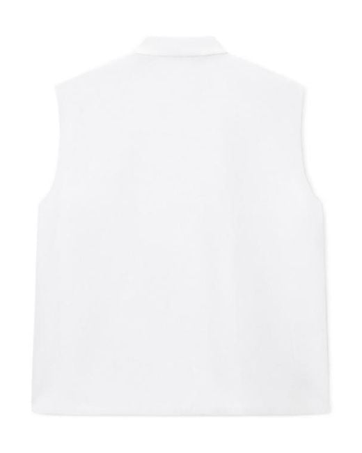 Giorgio Armani White Shirt Sleeveless Mandarin Collar Silk Cady Detachable Brooch