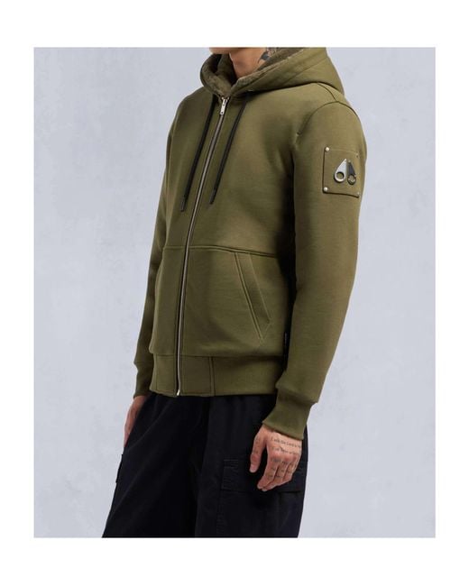 Moose Knuckles Green Logo Plaque Zipped Drawstring Hoodie for men