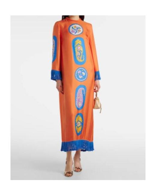 ALÉMAIS Orange Luis Silk Midi Dress