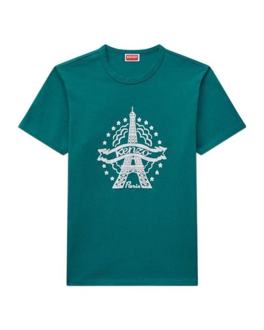 KENZO Green Eiffel Tower Design' Slim T-Shirt for men