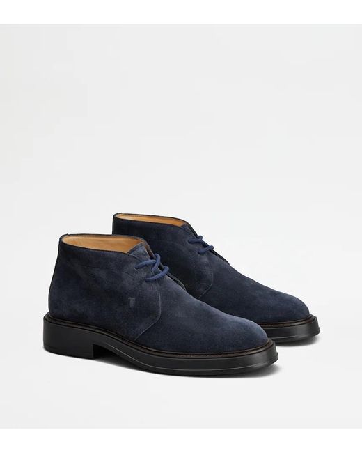Tod's Blue Desert Round Toe Lace-Up Boots for men