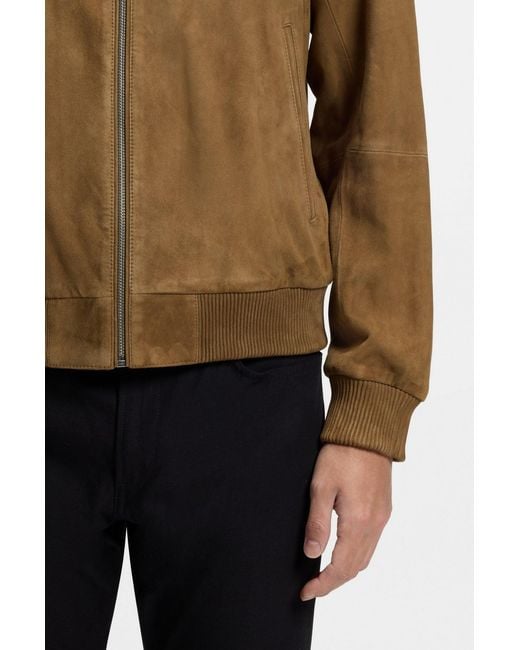Boss Brown Muller Suede Bomber Jacket for men