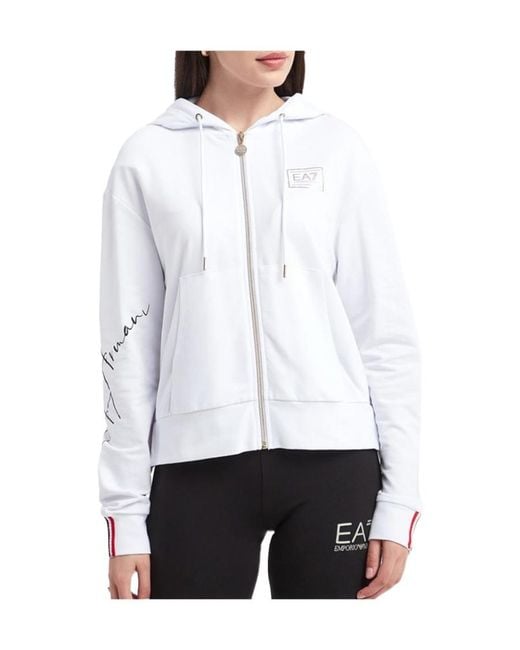 EA7 White Drawstring Hooded Hoodie