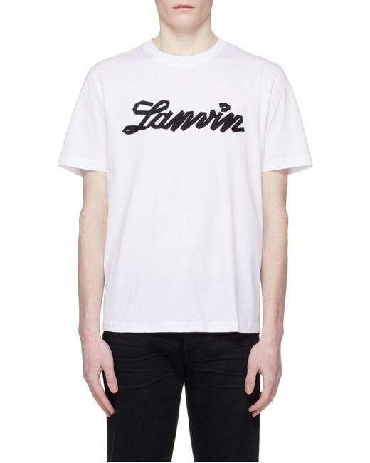 Lanvin White Crewneck Logo-Print T-Shirt for men