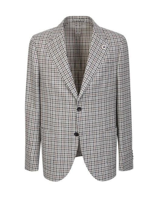 Lardini Gray Single-Breasted Checked Blazer for men