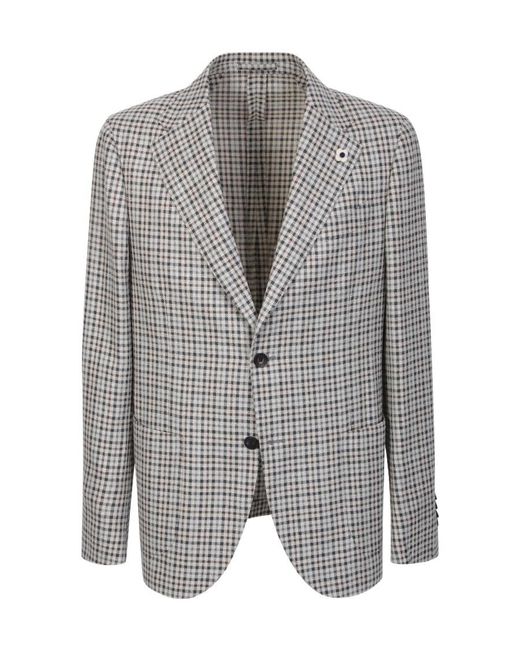 Lardini Gray Single Breasted Wool-Blend Blazer for men