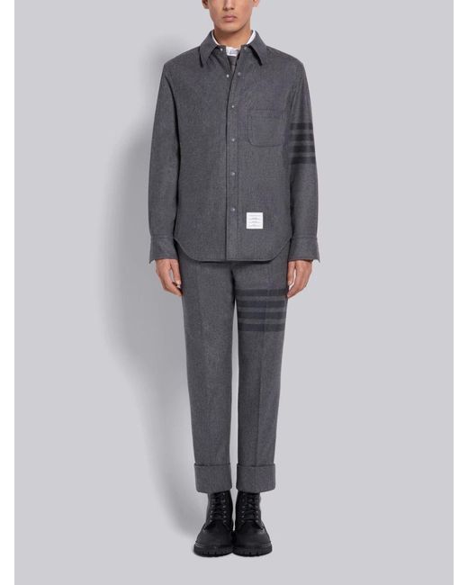 Thom Browne Gray Flannel Tonal 4-Bar Shirt Jacket for men