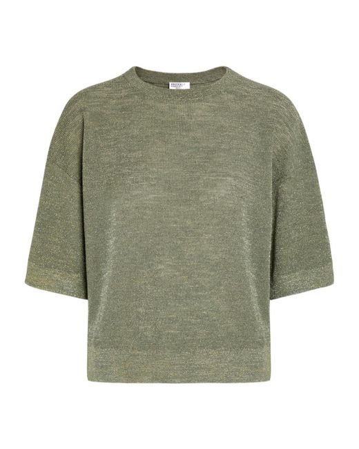 Brunello Cucinelli Green Knitted Crew Neck Top