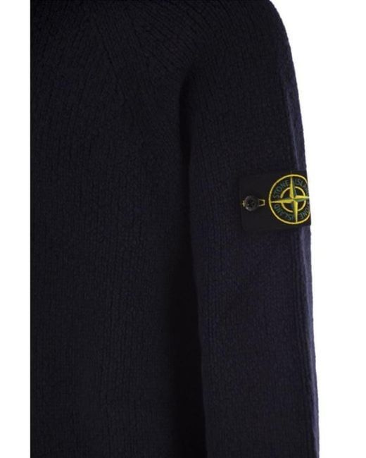Stone Island Blue Round Neck Sweater With Raglan Sleeves for men