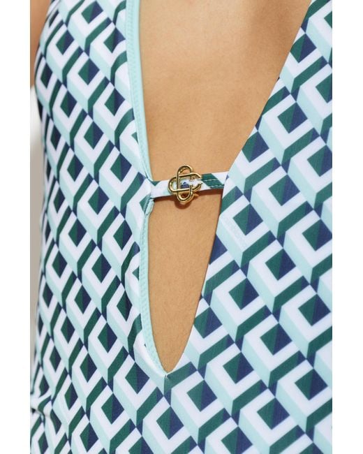 Casablanca Blue Lace-Up One-Piece Swimsuit