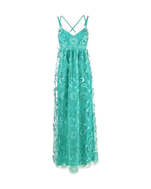 Alberta Ferretti Green Floral-Lace Sleeveless Maxi Dress
