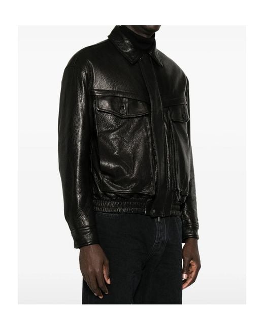 Salvatore Santoro Black Grainy Leather Jacket for men