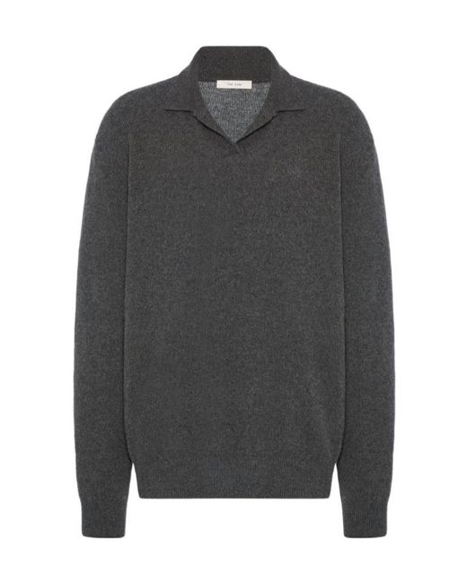 The Row Gray Oashi Polo-Collar Sweater