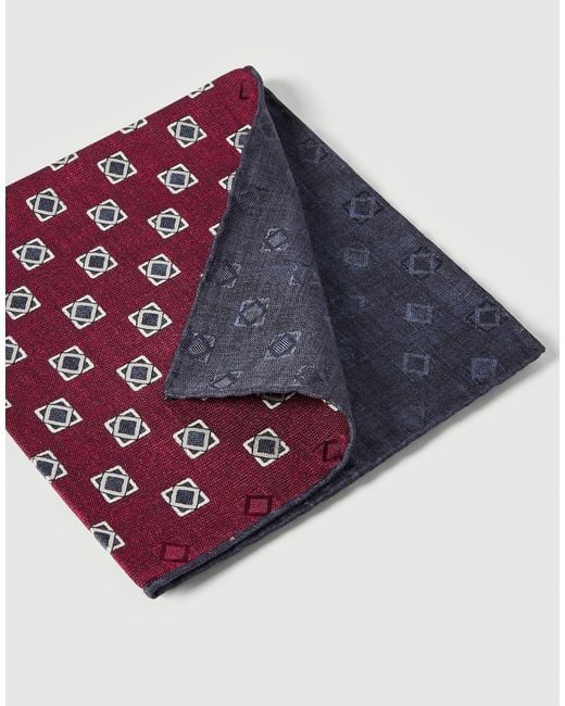 Brunello Cucinelli Blue Silk Geometric-Pattern Pocket Square for men