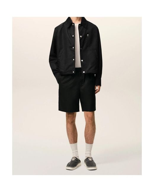AMI Black Ami Elastic Waist Nylon Shorts for men