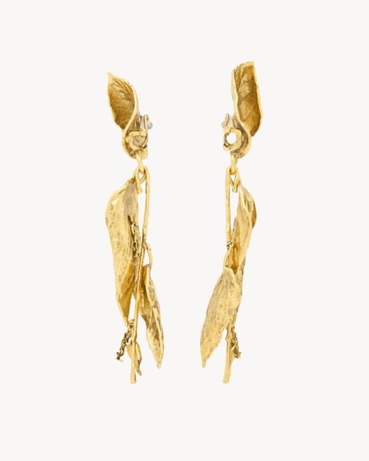 Saint Laurent Metallic Cassandre Leaf Earrings