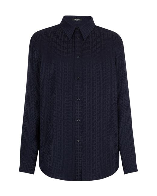 Balmain Blue Monogram Long-Sleeve Jacquard Shirt for men