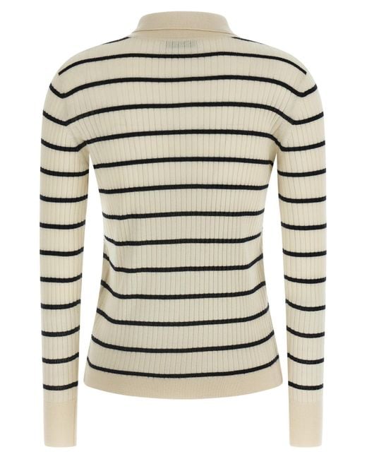 Max Mara Gray Striped Knitted Polo Shirt