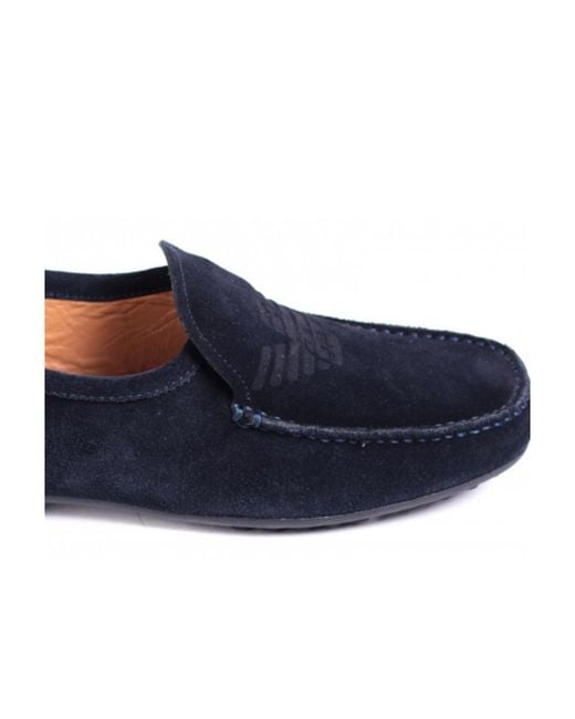 Emporio Armani Blue Round-Toe Flat Loafers for men