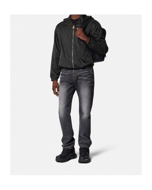 Versace Black Barocco Pattern Zip-Up Hooded Jacket for men