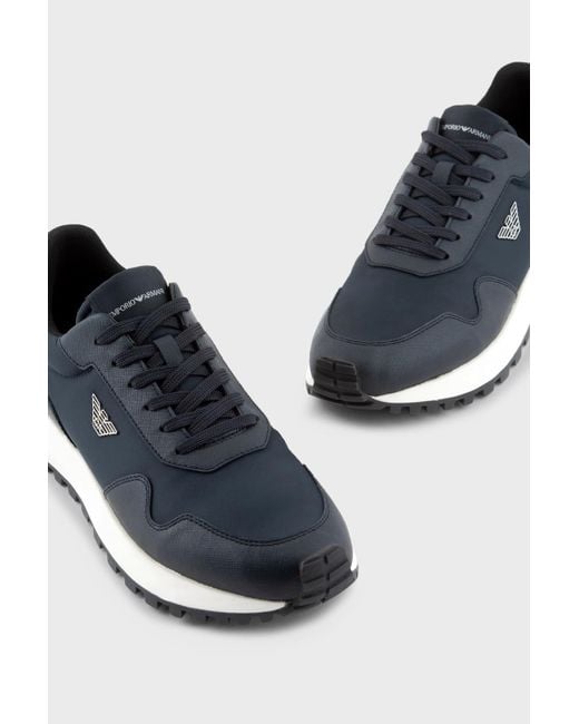 Emporio Armani Blue Logo-Appliqué Panelled Sneakers for men