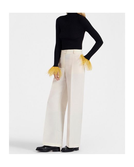 LaDoubleJ Black La Doublej High Kick Feather-Cuff Knitted Top
