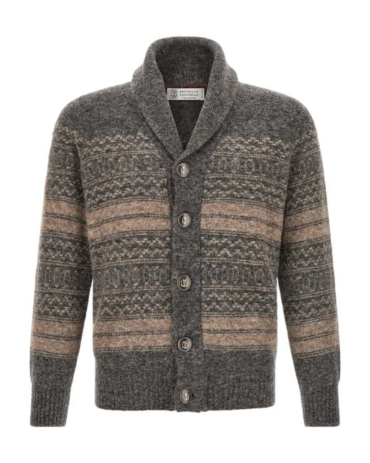 Brunello Cucinelli Gray 'Nordic Jacquard' Cardigan for men