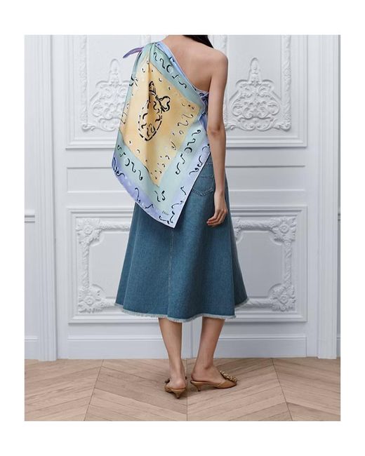 Dior Blue Iviera Asymmetrical Silk Top