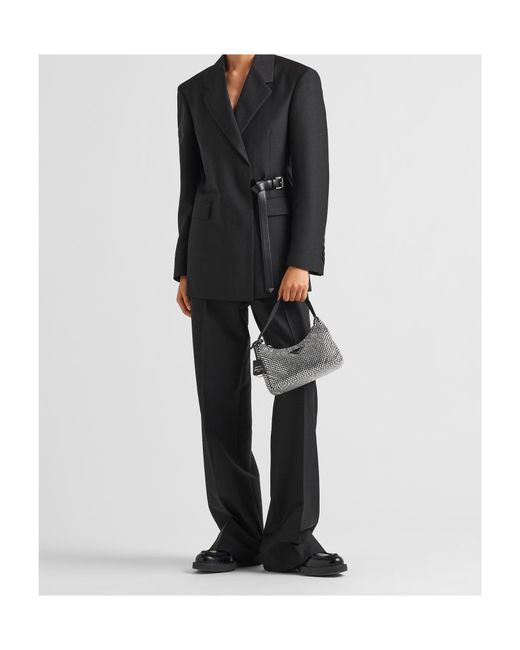 Prada Gray Re-Edition Mini Satin Bag With Crystals