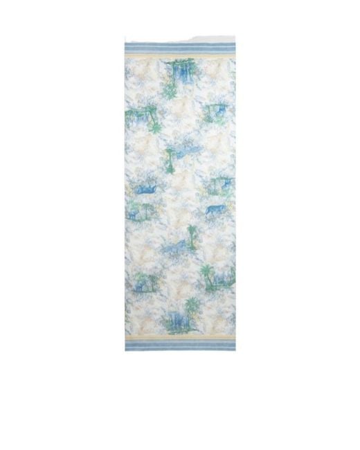 Etro Blue Wool And Silk Scarf With Design for men
