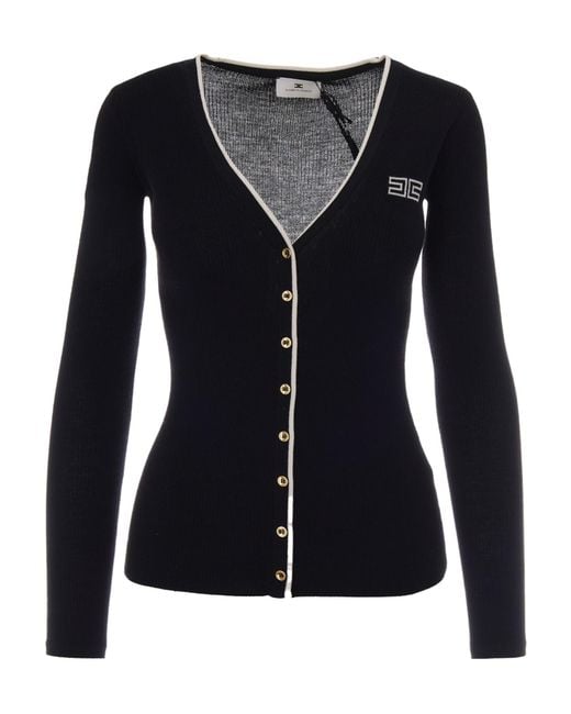 Elisabetta Franchi Black Rib Knit Cardigan