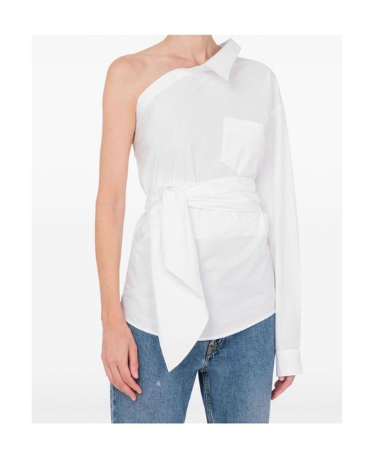 Moschino White One-Shoulder Stretch Poplin Shirt