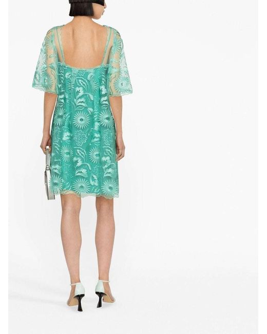 Alberta Ferretti Green Embroidered Short Dress