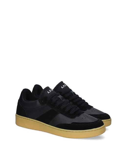 A.P.C. Black Plain Suede-Panel Sneakers for men