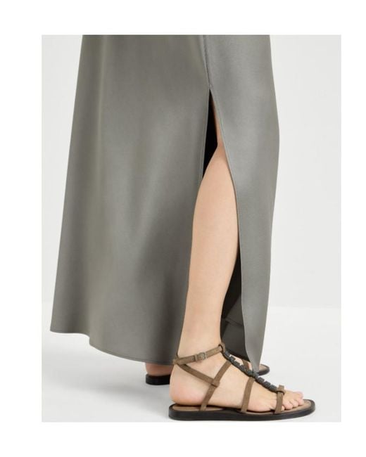 Brunello Cucinelli Gray Slit Detailed Maxi Skirt