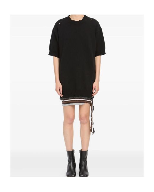 MM6 by Maison Margiela Black Distressed Knitted Mini Dress