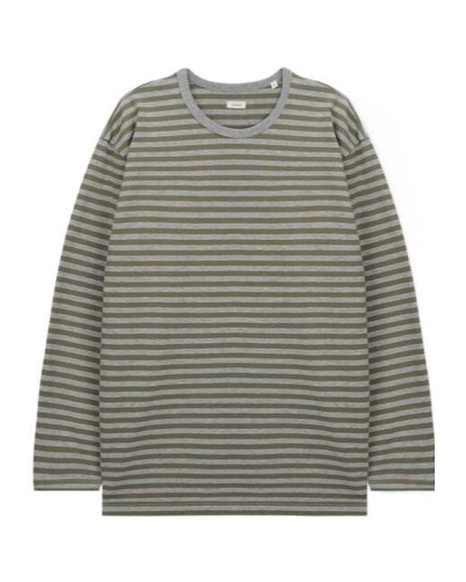 Nanamica Gray Striped Long-Sleeved T-Shirt for men