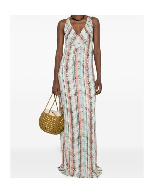 Missoni White Striped-Pattern V-Neck Maxi Dress